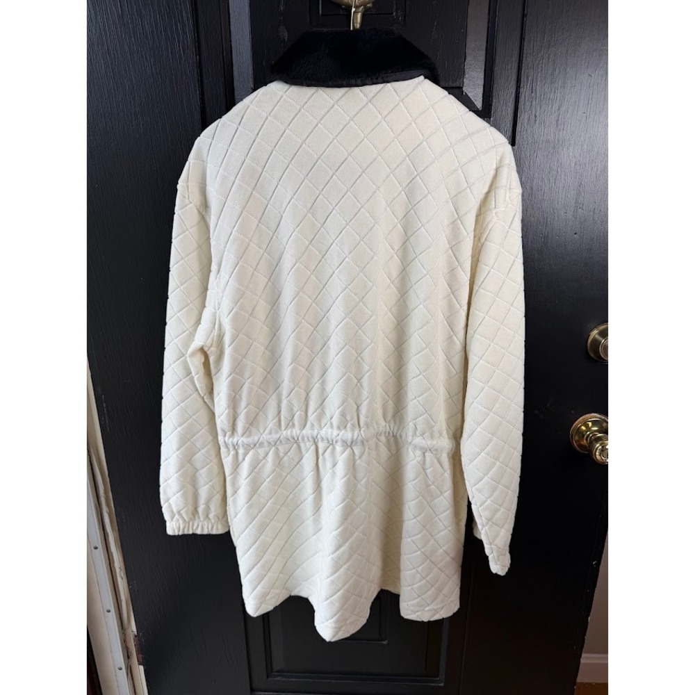 Neiman Marcus Cream Quilted Faux Fur Collar Drawstring Waist Zip Up Jacket L - Picture 5 of 12